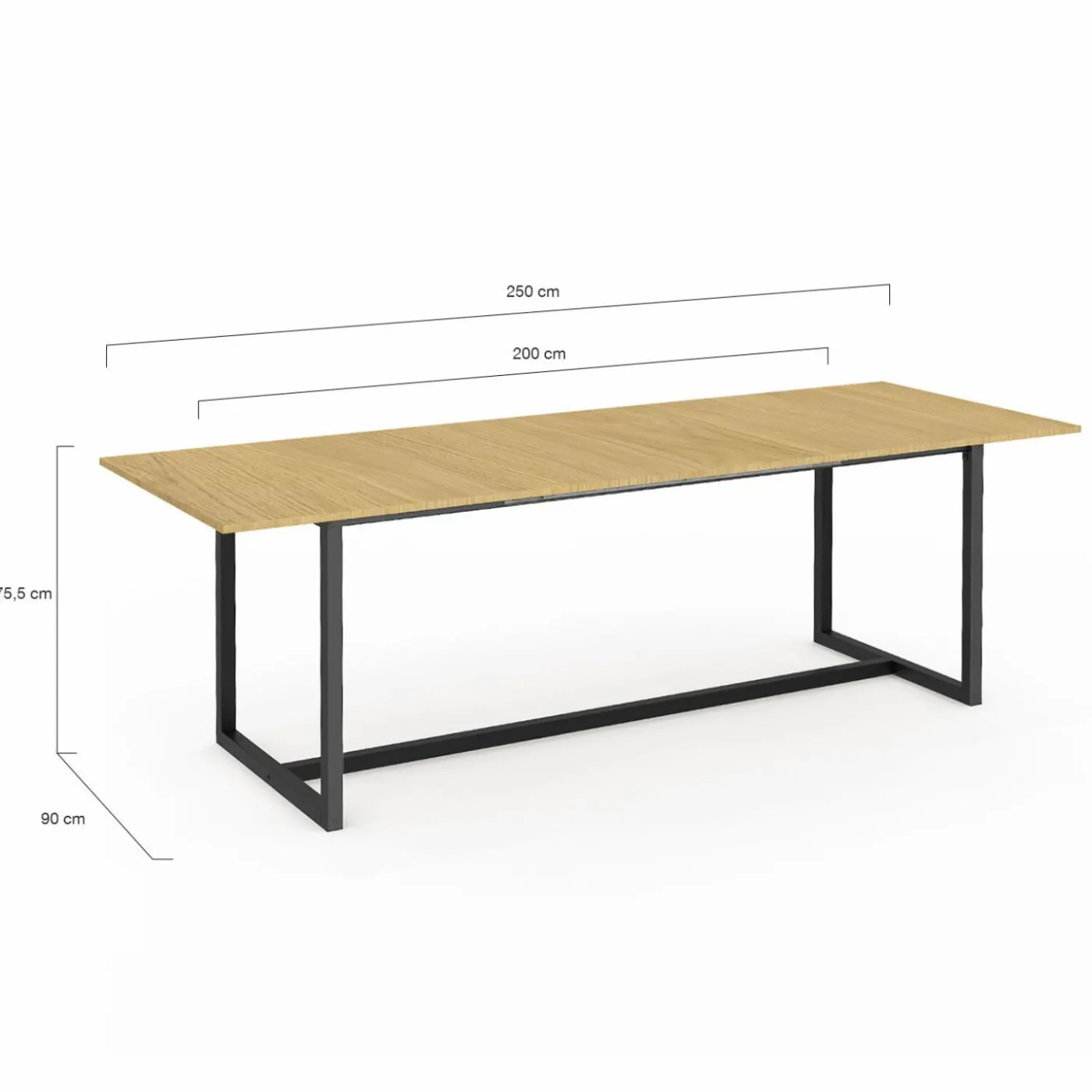Table à manger industrielle extensible bois et métal 8-12 personnes