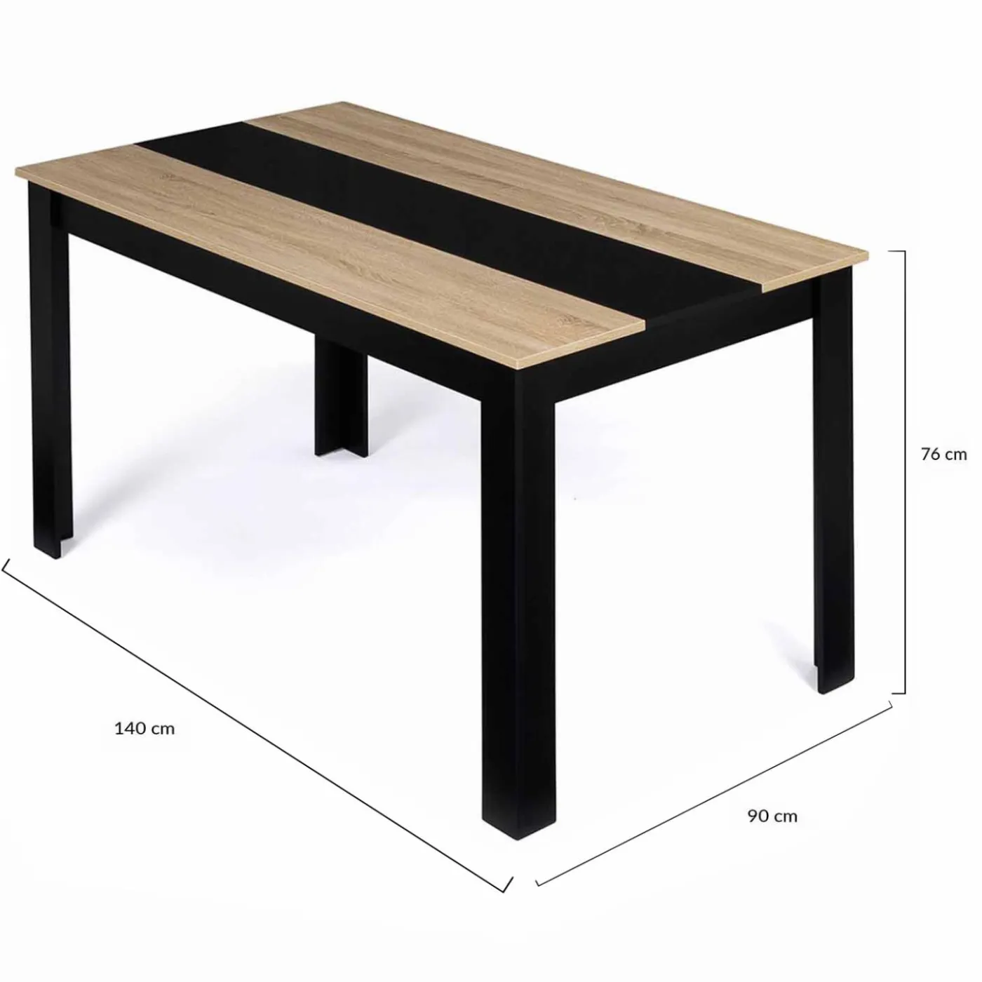 Table à manger noire et imitation hêtre pour 6 personnes