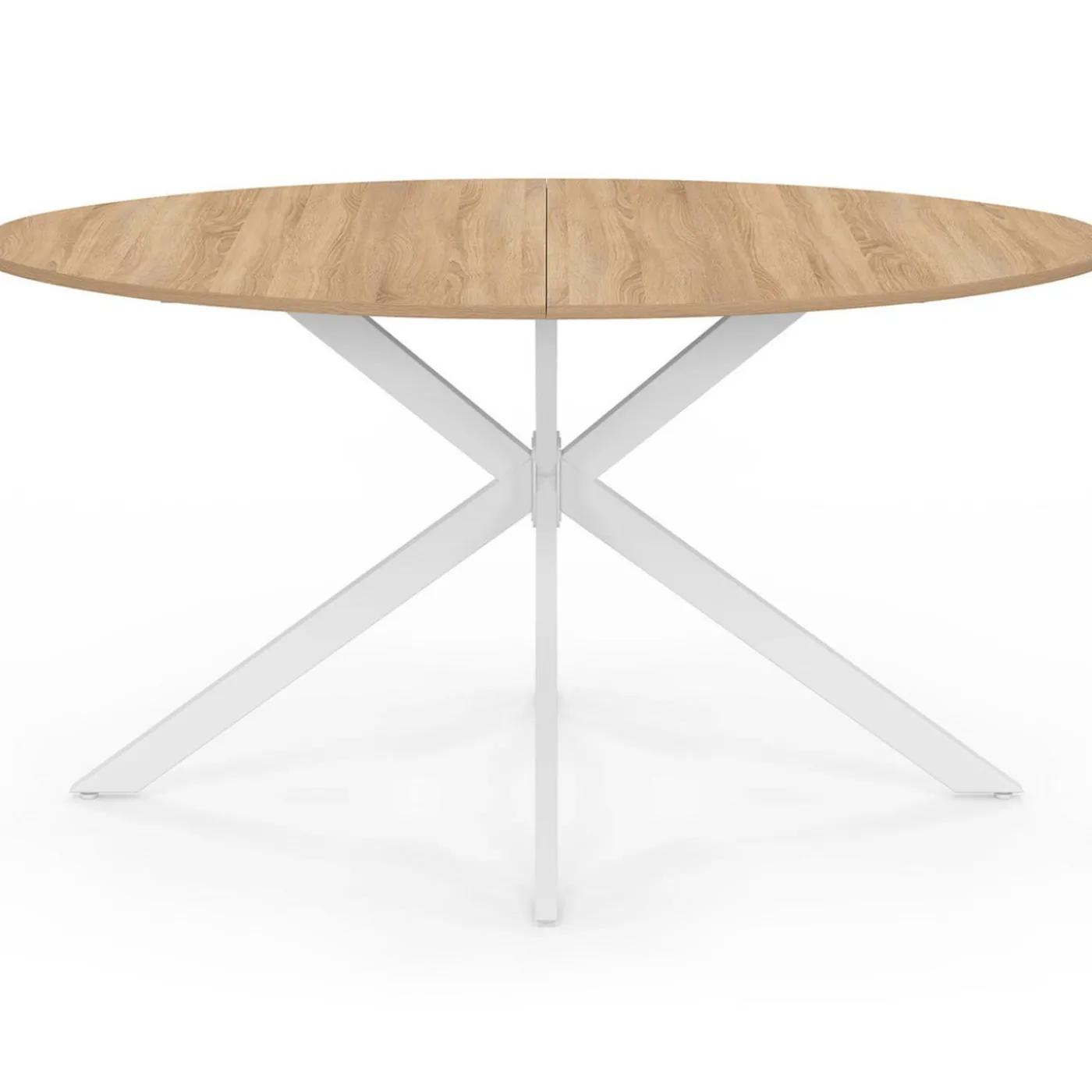 Table à manger ovale 150 cm 8 personnes plateau bois et pied araignée métal blanc
