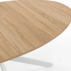 Table à manger ovale 150 cm 8 personnes plateau bois et pied araignée métal blanc