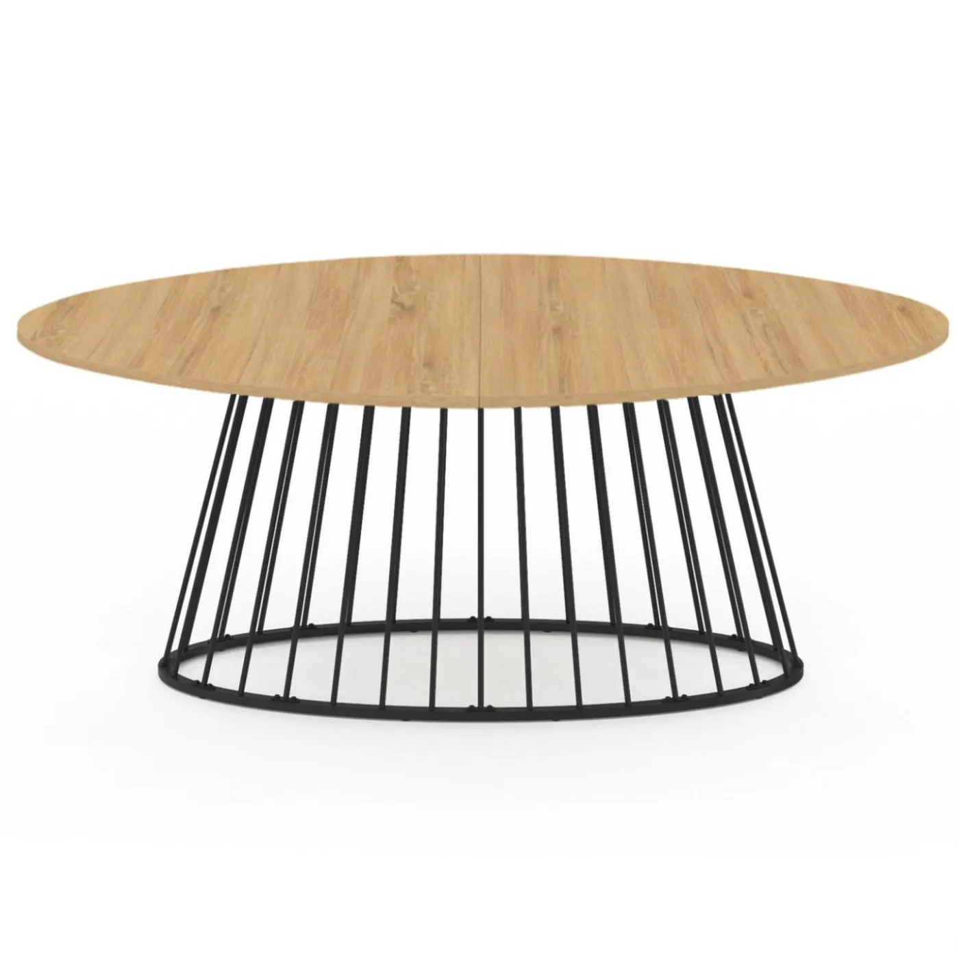 Table à manger ovale 10 personnes bois et métal noir