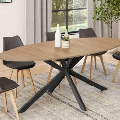 Table à manger ovale 10 personnes noire et bois