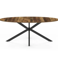 Table à manger ovale 10 personnes 200 cm pied araignée noir et plateau bois foncé