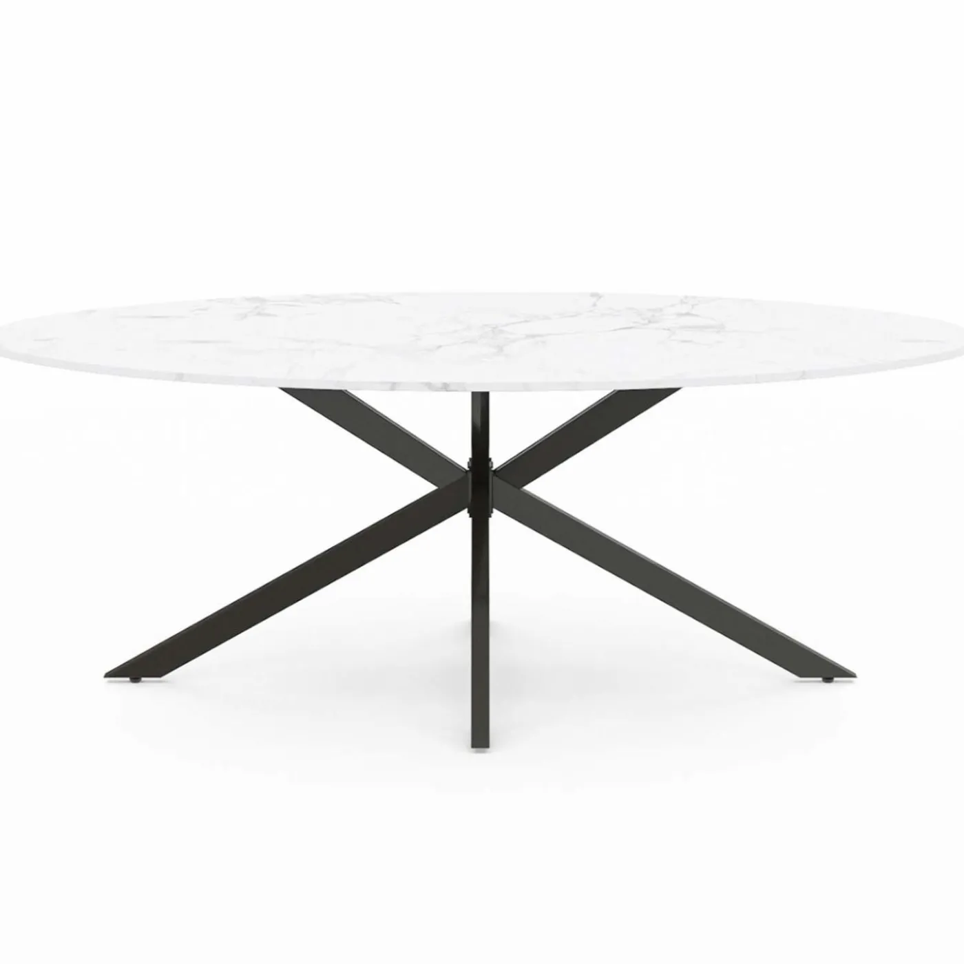 Table à manger ovale métal noir et plateau effet marbre blanc
