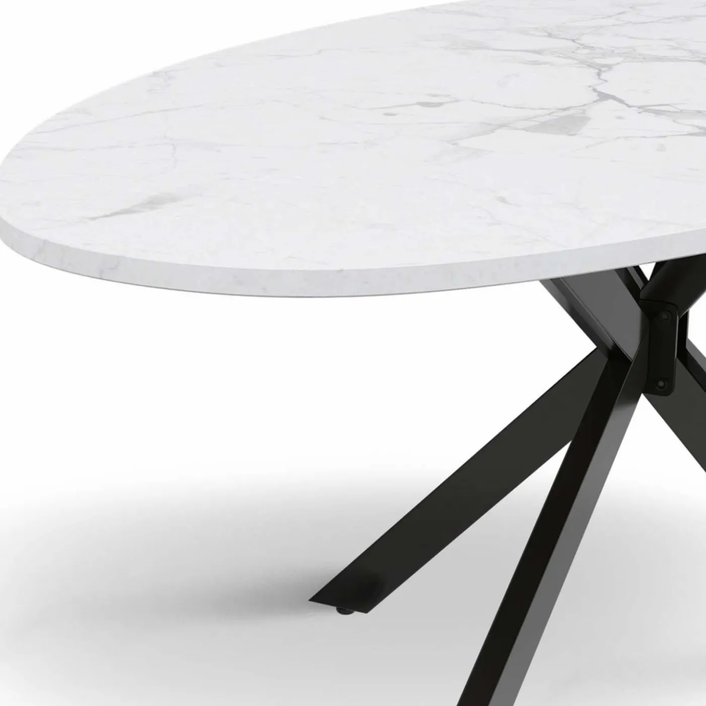 Table à manger ovale métal noir et plateau effet marbre blanc