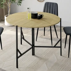 Table à manger pliante ronde 4 personnes 110 cm bois et noir style industriel