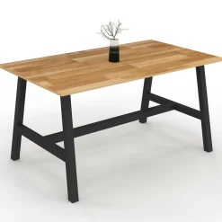 Table à manger rectangle 6 personnes bois et métal 160 cm
