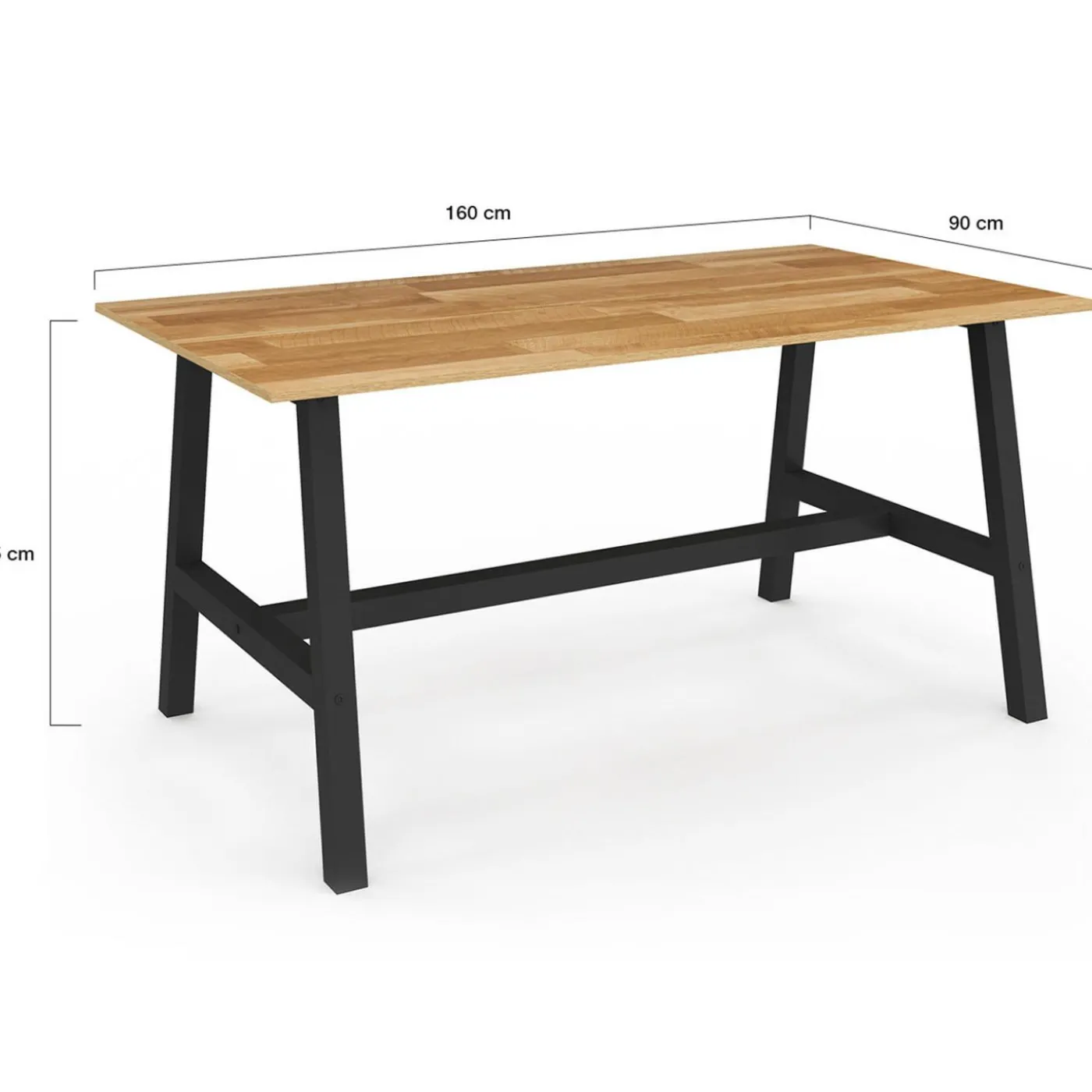 Table à manger rectangle 6 personnes bois et métal 160 cm