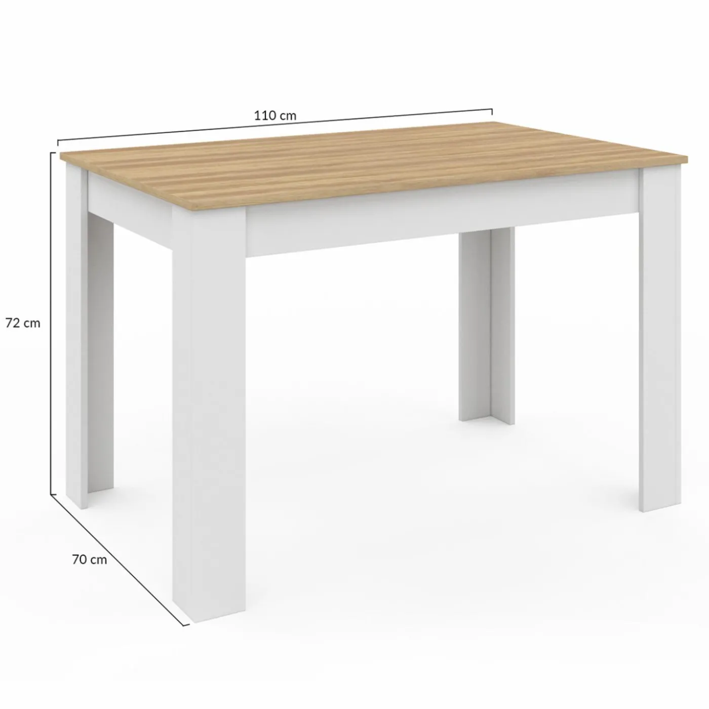 Table à manger rectangle blanche plateau façon hêtre 4 personnes
