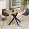 Table à manger rectangle bois et noir 6 personnes 110cm pied araignée