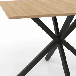 Table à manger rectangle bois et noir 6 personnes 110cm pied araignée