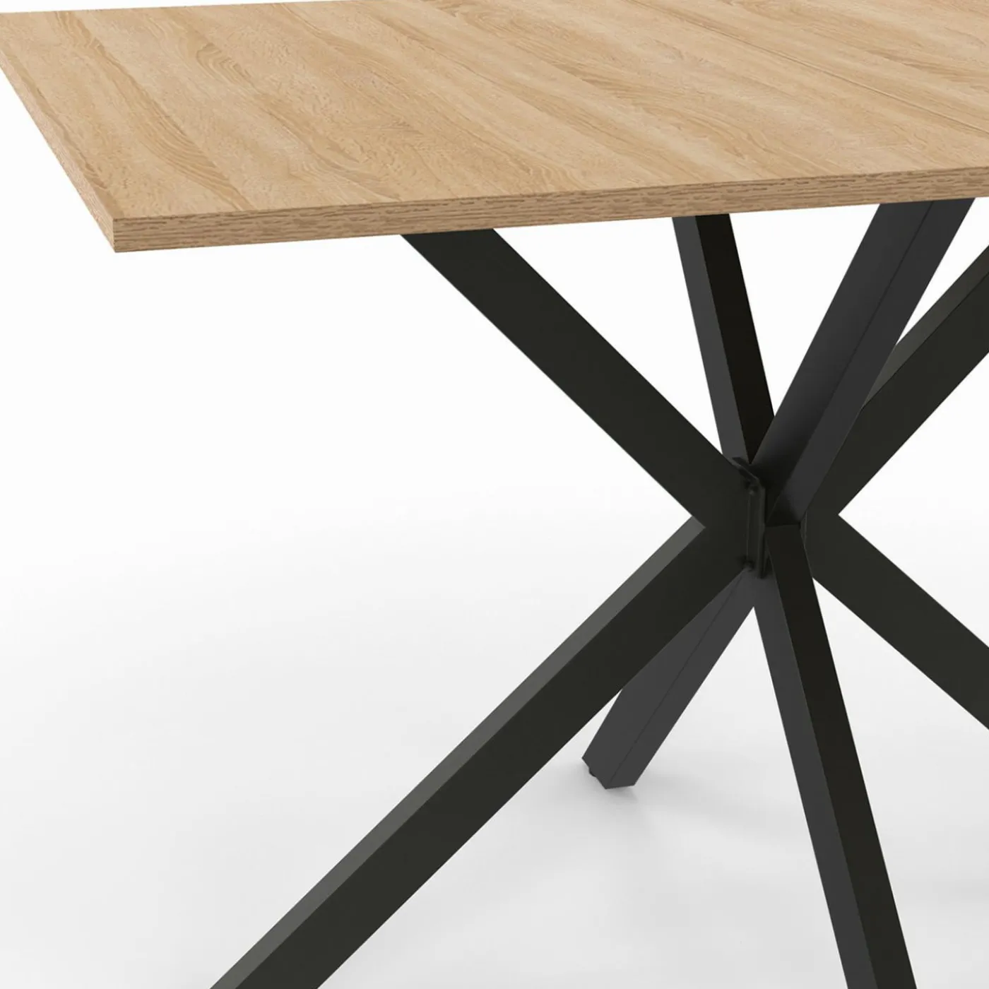 Table à manger rectangle bois et noir 6 personnes 110cm pied araignée