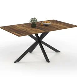 Table à manger rectangle plateau bois foncé 160 cm pied araignée noir 8 personnes