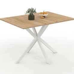 Table à manger rectangle plateau bois 110 cm pied araignée blanc 6 personnes
