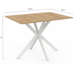Table à manger rectangle plateau bois 110 cm pied araignée blanc 6 personnes