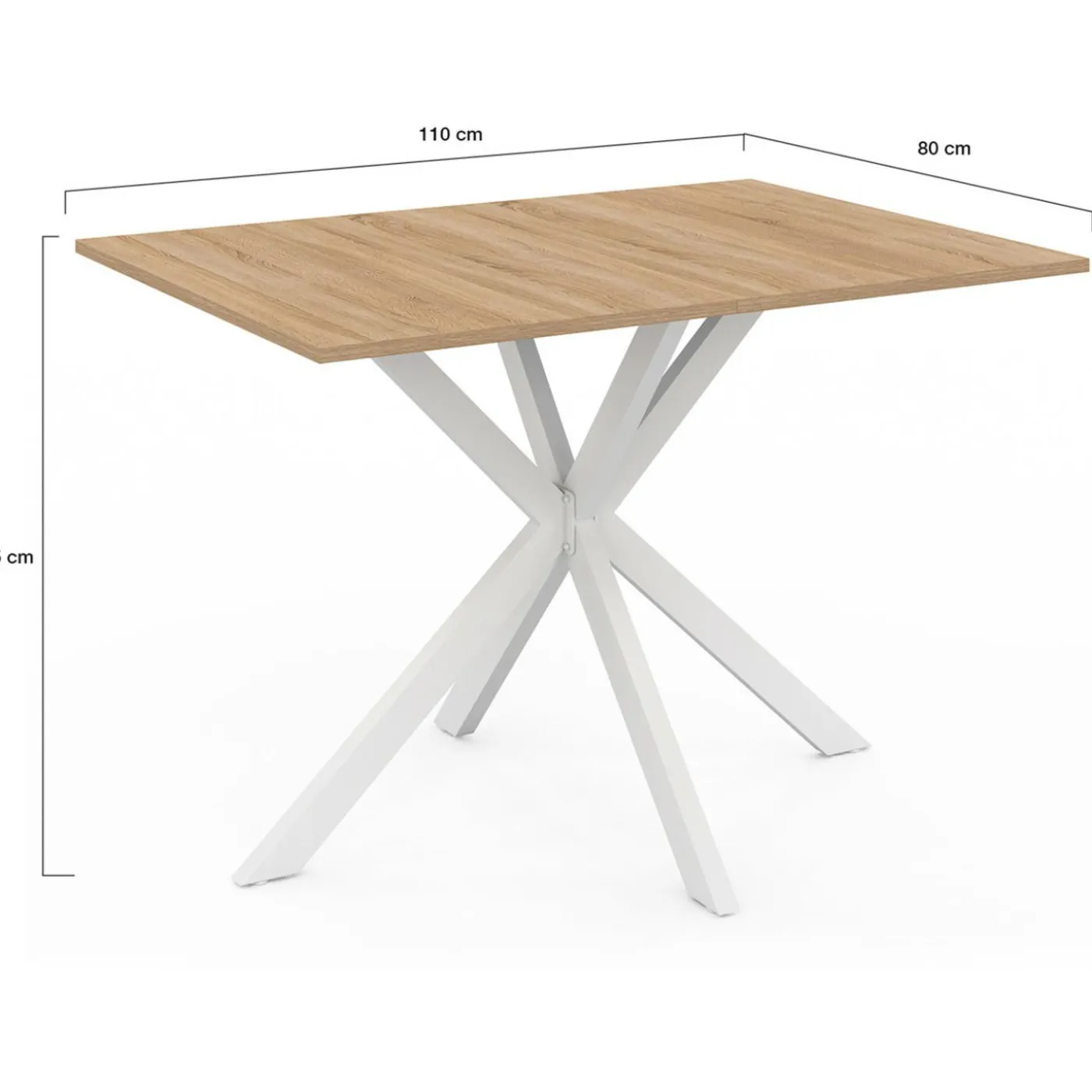 Table à manger rectangle plateau bois 110 cm pied araignée blanc 6 personnes