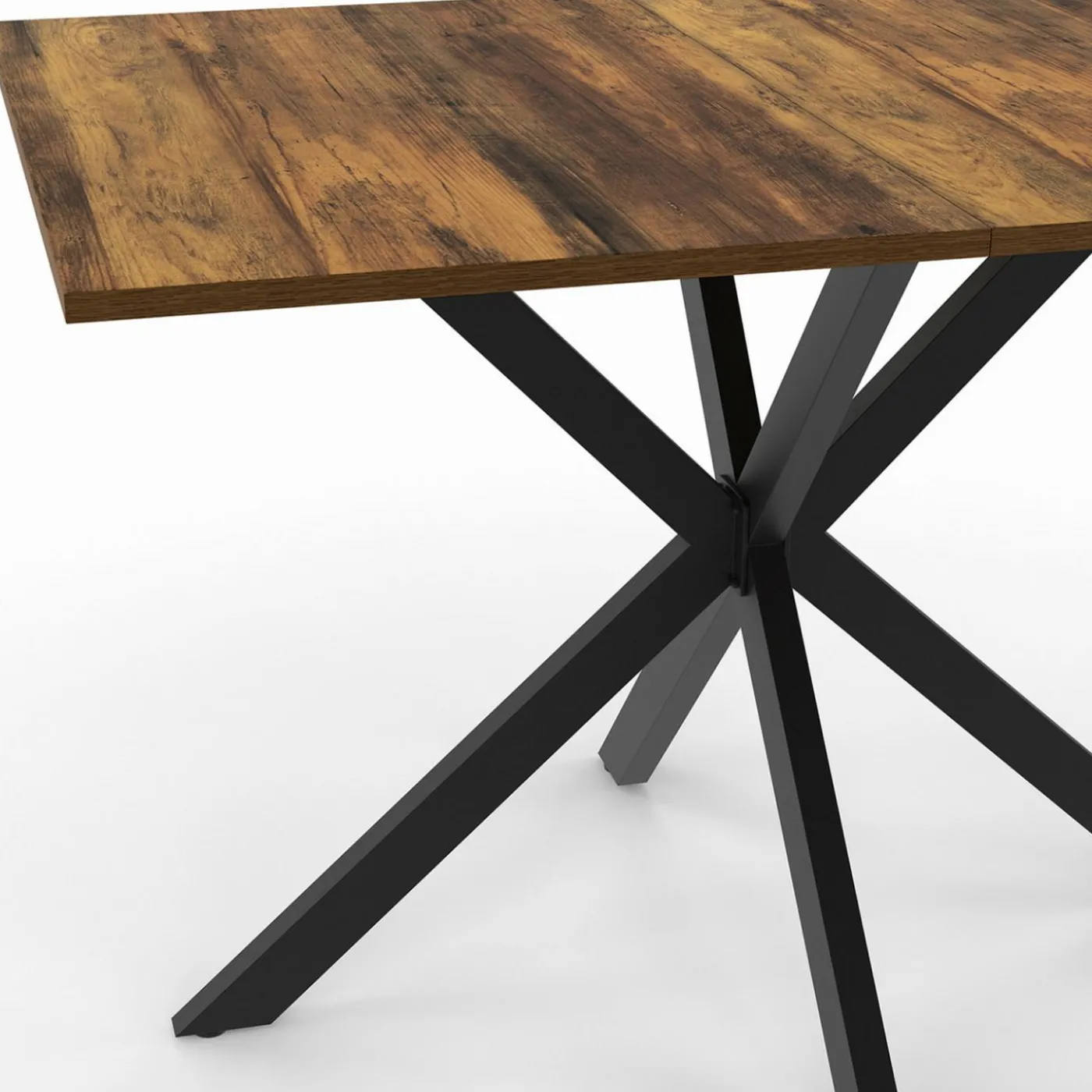 Table à manger rectangle plateau bois foncé 110 cm pied araignée noir 6 personnes
