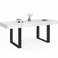 Table à manger rectangulaire extensible effet marbre et noir