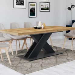 Table à manger rectangulaire extensible bois et noir 6-10 personnes