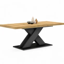 Table à manger rectangulaire extensible bois et noir 6-10 personnes
