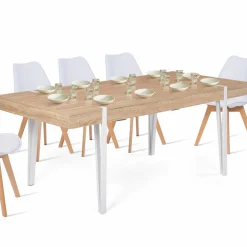 Table à manger rectangulaire 10 personnes 200 cm bois et pieds épingle blanc