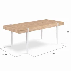 Table à manger rectangulaire 10 personnes 200 cm bois et pieds épingle blanc