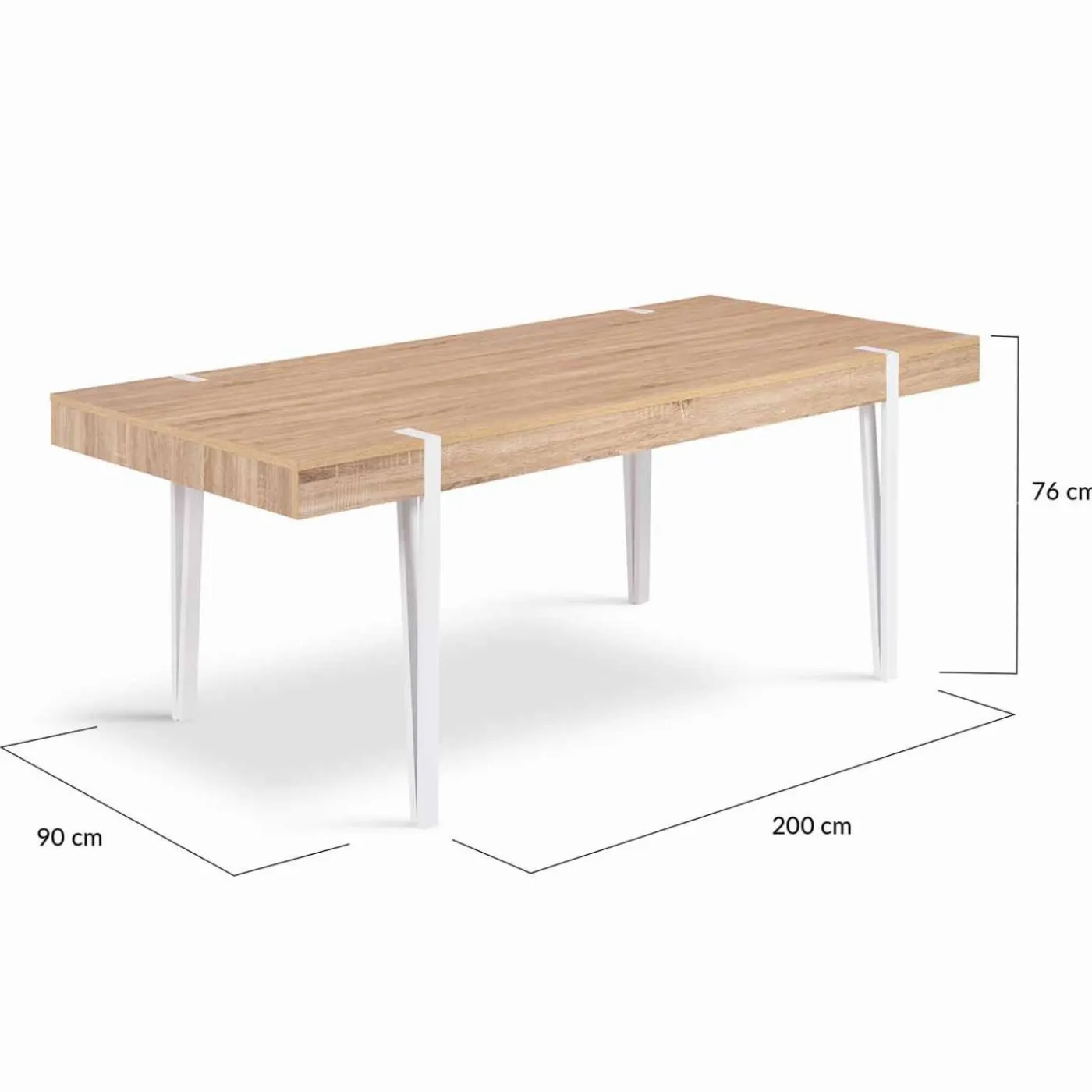 Table à manger rectangulaire 10 personnes 200 cm bois et pieds épingle blanc
