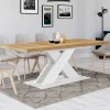 Table à manger rectangulaire extensible bois et blanc 6 à 10 personnes