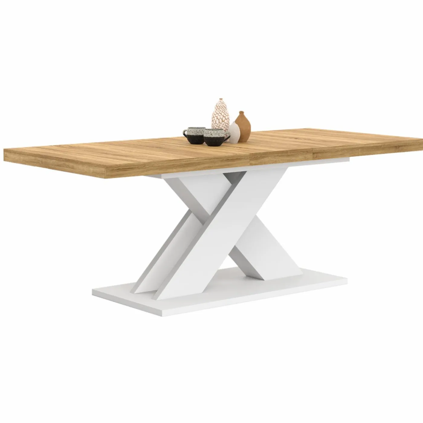 Table à manger rectangulaire extensible bois et blanc 6 à 10 personnes