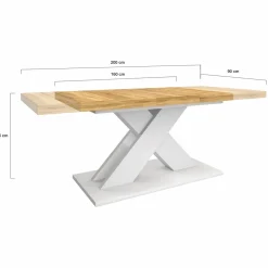 Table à manger rectangulaire extensible bois et blanc 6 à 10 personnes