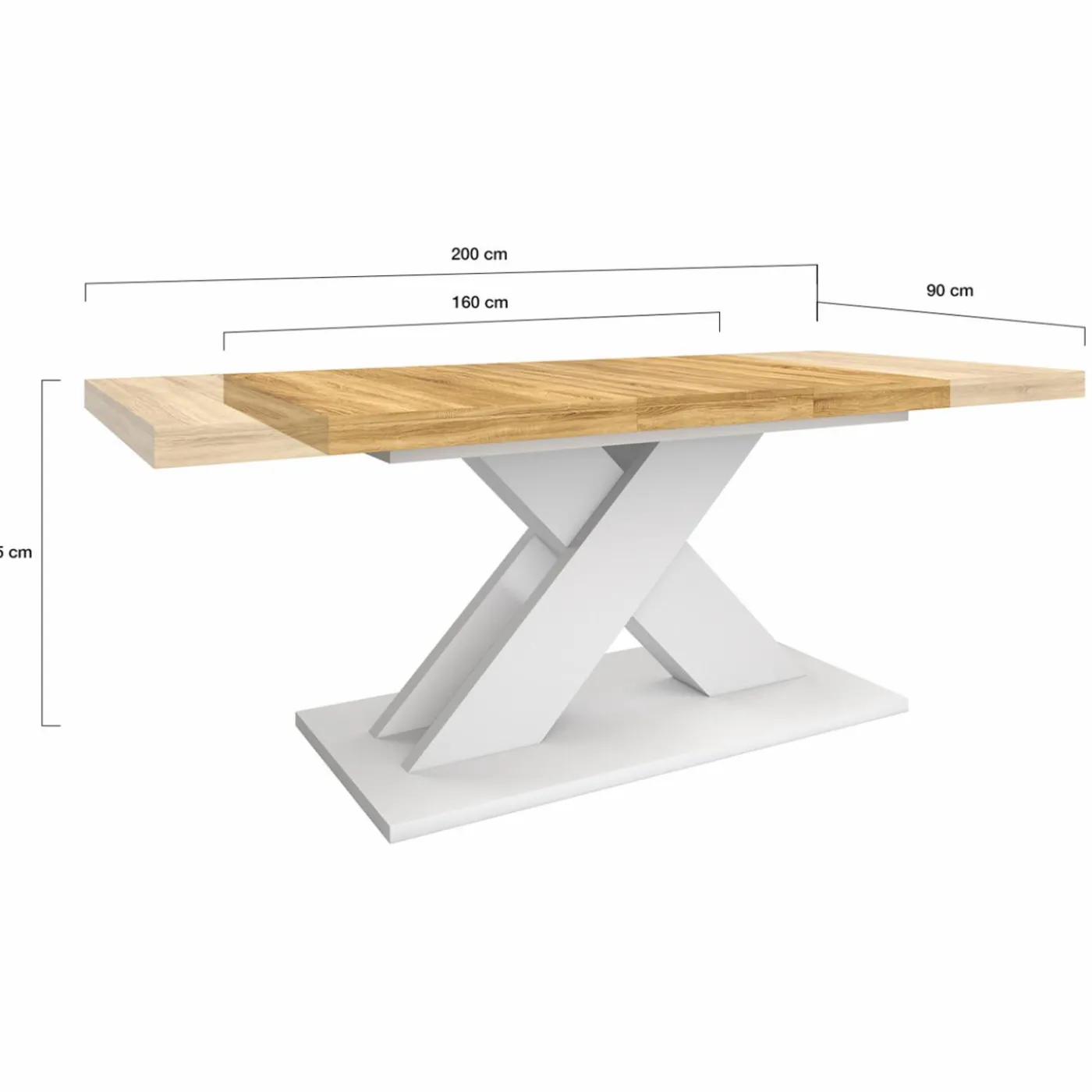 Table à manger rectangulaire extensible bois et blanc 6 à 10 personnes