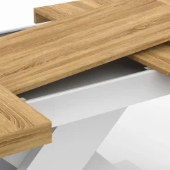 Table à manger rectangulaire extensible bois et blanc 6 à 10 personnes