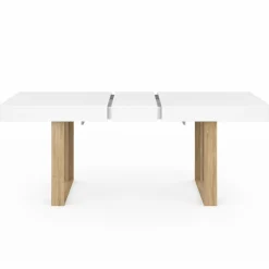 Table à manger rectangulaire extensible blanche et bois 160-200 cm