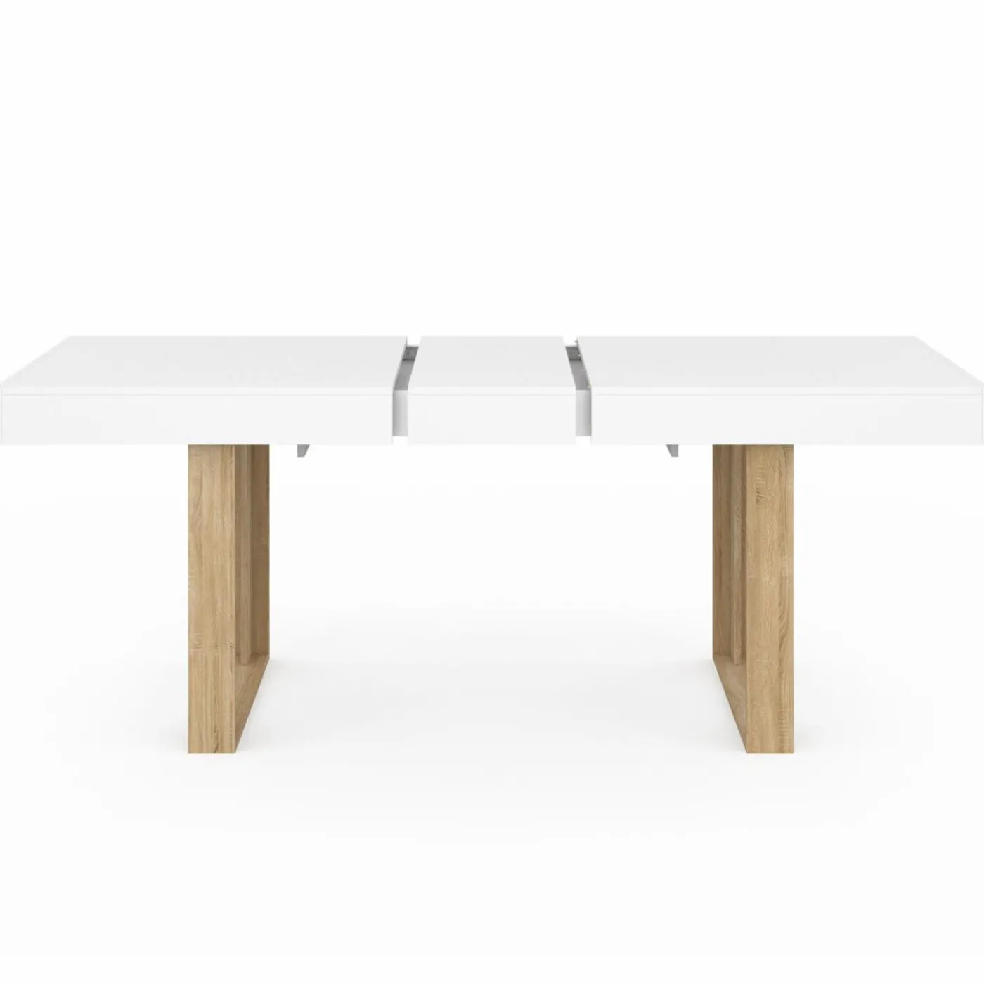 Table à manger rectangulaire extensible blanche et bois 160-200 cm