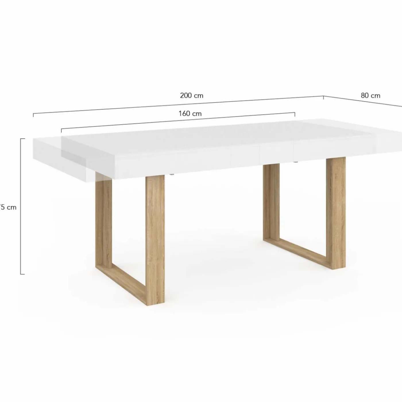 Table à manger rectangulaire extensible blanche et bois 160-200 cm