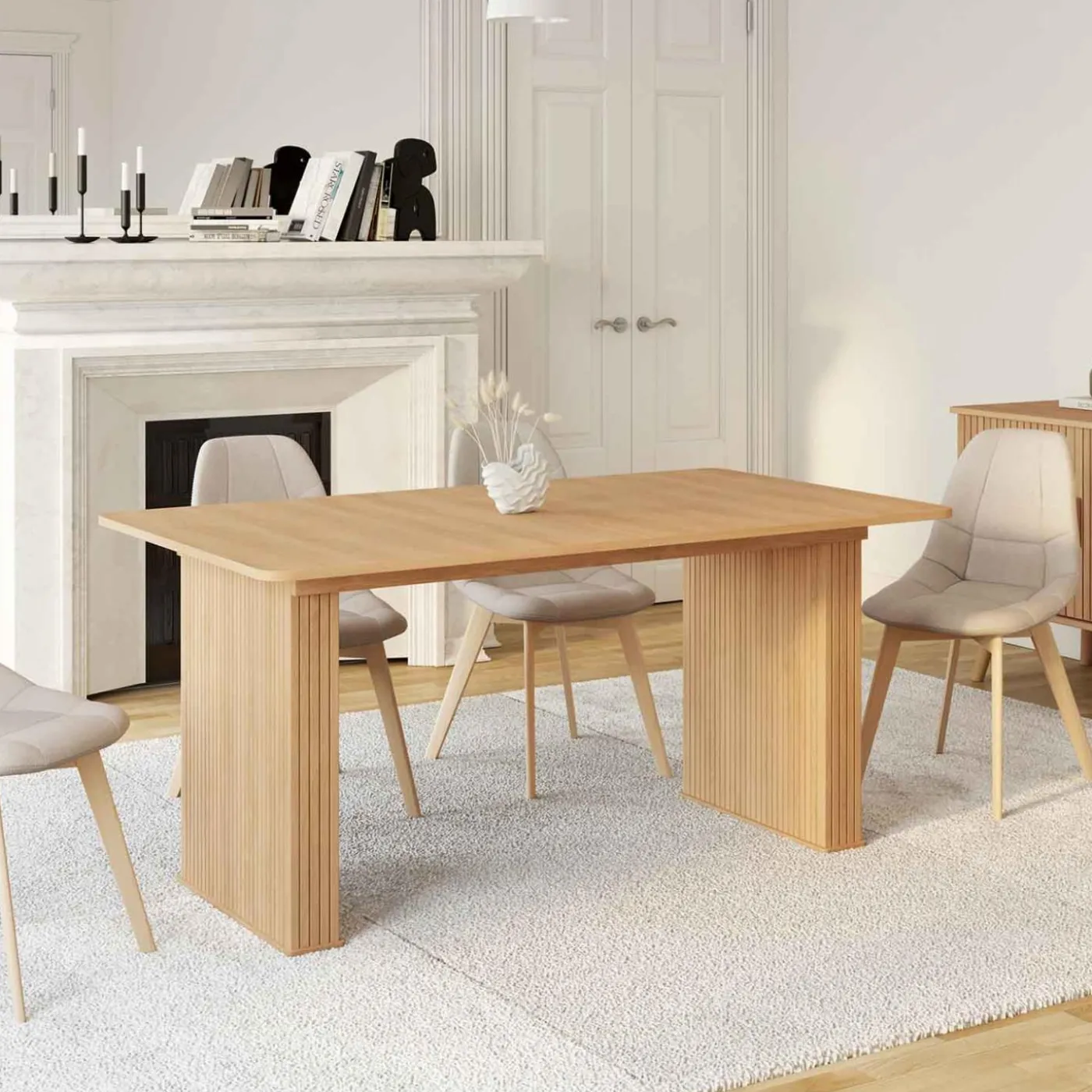Table à manger rectangulaire extensible coloris bois 6-10 personnes
