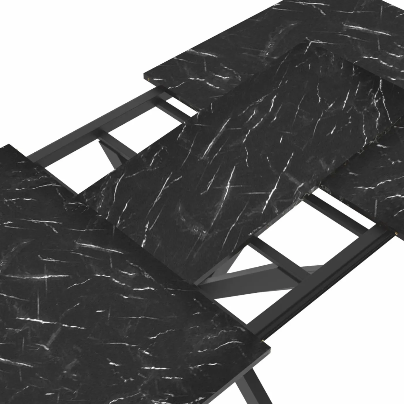 Table à manger rectangulaire extensible métal et effet marbre noir 160-200 cm