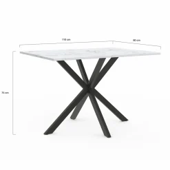 Table à manger rectangulaire effet marbre blanc pied araignée métal noir