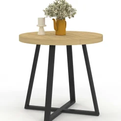 Table à manger ronde 80 cm 4 personnes en bois et pieds noirs style industriel