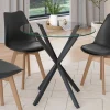 Table à manger ronde 80 cm 4 personnes pied araignée noir et plateau verre