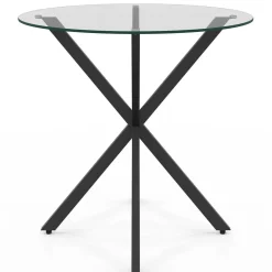 Table à manger ronde 80 cm 4 personnes pied araignée noir et plateau verre