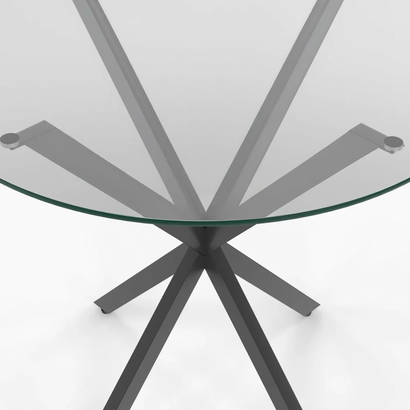 Table à manger ronde 80 cm 4 personnes pied araignée noir et plateau verre