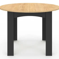 Table à manger ronde 110 cm 4-6 personnes noire plateau façon hêtre