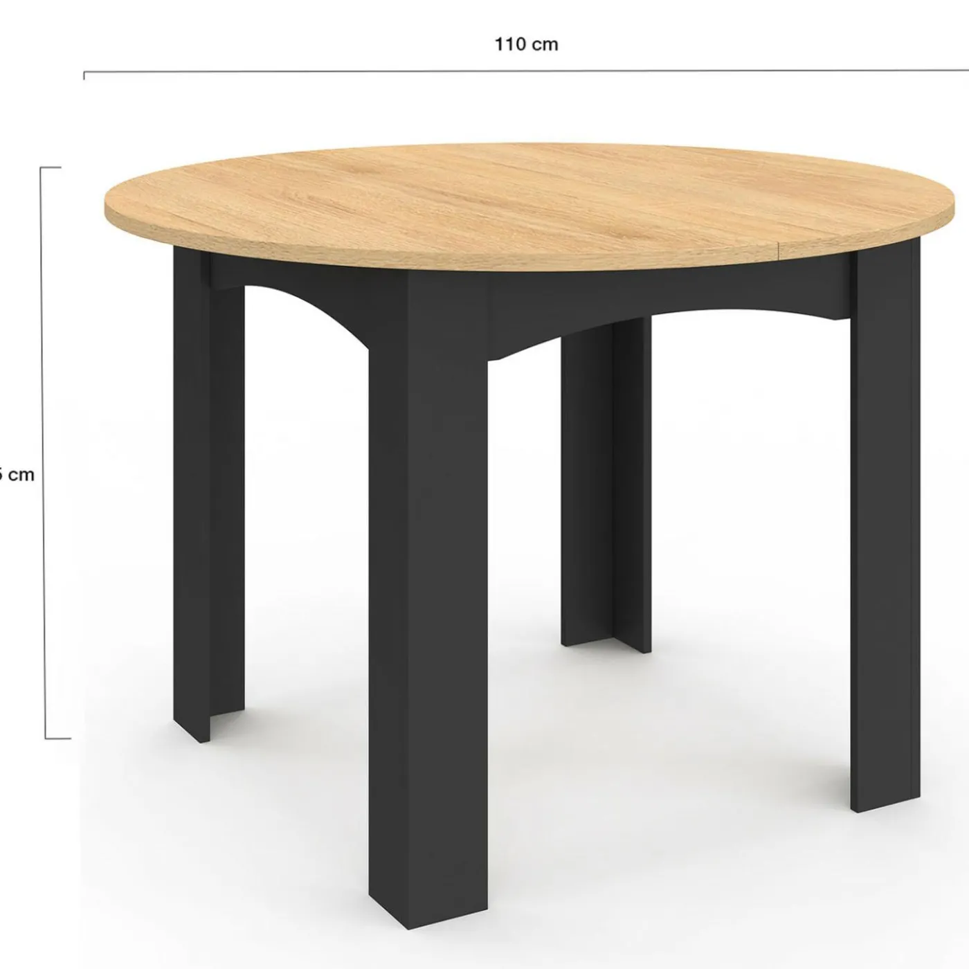 Table à manger ronde 110 cm 4-6 personnes noire plateau façon hêtre