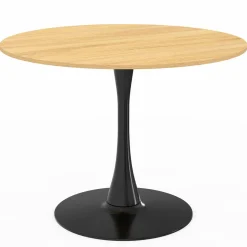 Table à manger ronde 100 cm bois et noir 4 personnes pied tulipe