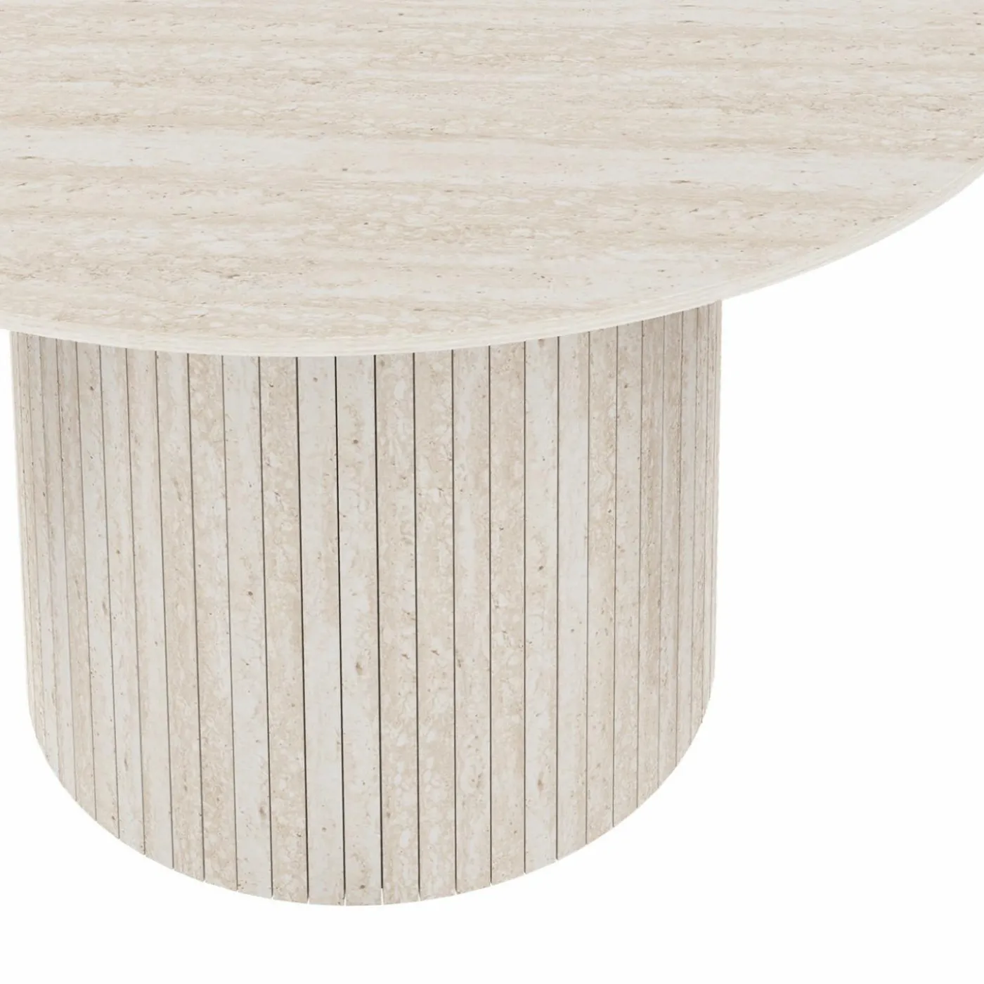Table à manger ronde 6 personnes pied central effet lattes façon travertin 110 cm