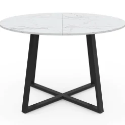 Table à manger ronde 4-6 personnes 110 cm effet marbre blanc et noir