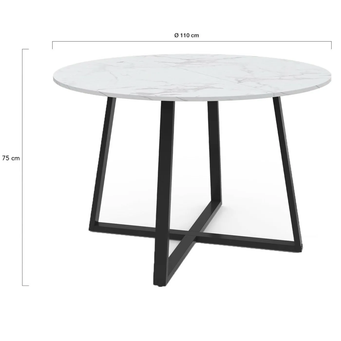 Table à manger ronde 4-6 personnes 110 cm effet marbre blanc et noir