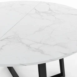 Table à manger ronde 4-6 personnes 110 cm effet marbre blanc et noir
