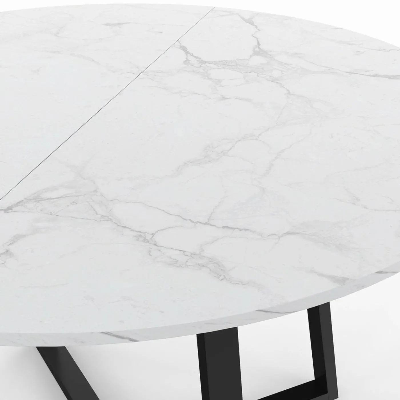 Table à manger ronde 4-6 personnes 110 cm effet marbre blanc et noir